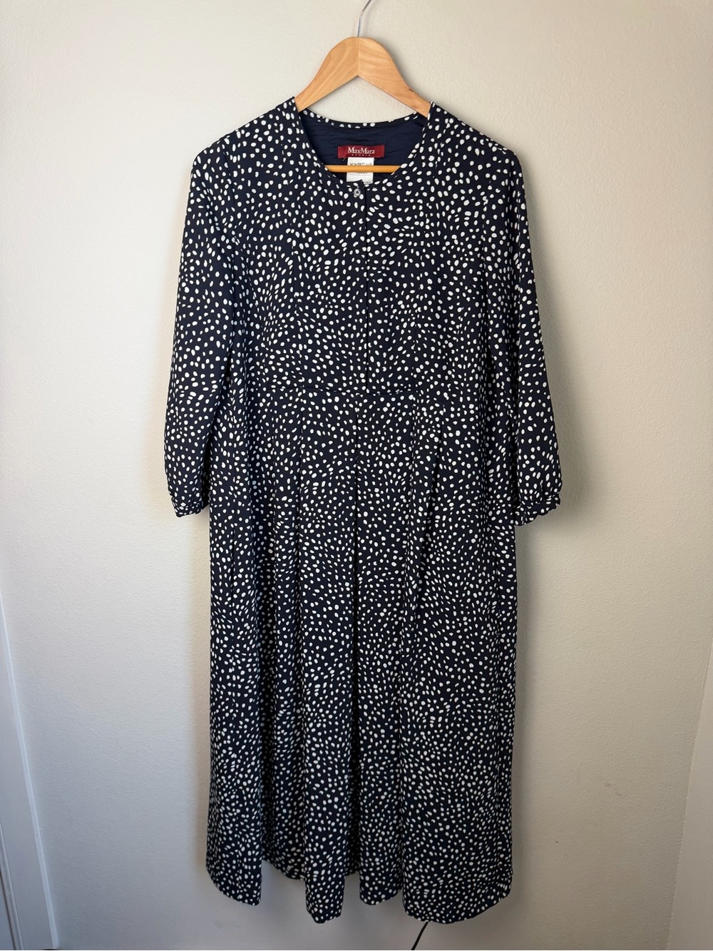 MaxMara Navy and White Printed Midi Dress